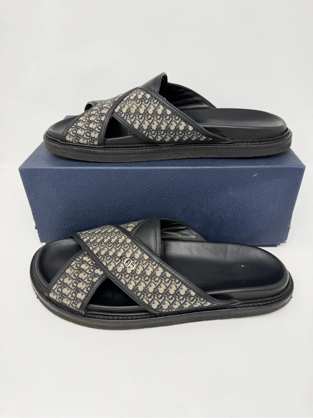 Dior Black and Cream Monogram Cross-Strap Slide Sandals